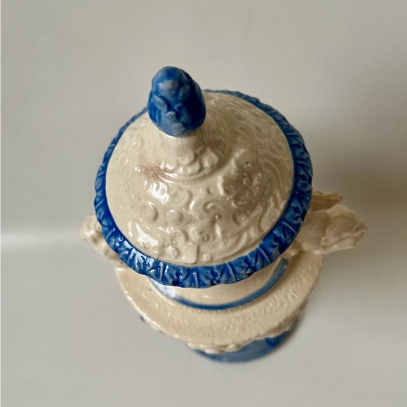 Antique Ornate Blue - White Porcelain Potpourri Lidded Jar H 9 Inch - Picture 3 of 13